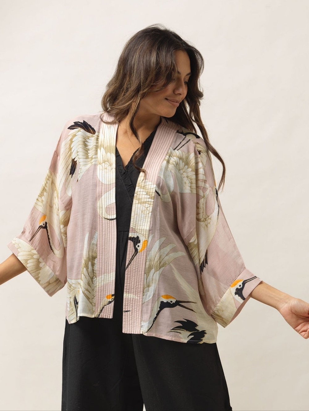 ONE HUNDRED STARS Stork Plaster Pink Kimono Top One Size